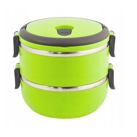 Diverse bucatarie - Caserola termoizolanta pentru pranz, 2 niveluri, plastic si otel inoxidabil, 1.4 litri - Verde