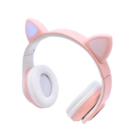 Gadgeturi - Casti Bluetooth pentru copii,fetite,incarcare usb,lumini LED,model tip pisica - Roz