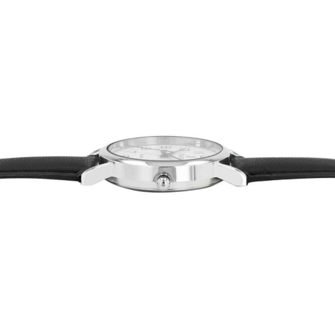 Ceas barbatesc, negru 31 x 7,5 mm, cadran alb, carcasa rotunda argintie, curea imitatie de piele 18 mm, 3 ace, quartz, sticla minerala [3]