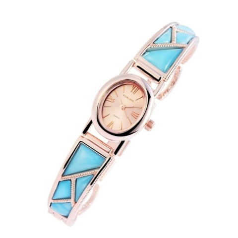 Ceas dama albastru 20 cm cu bratara metalica 14 mm, carcasa ovala, sticla minerala, mecanism quartz, inchidere cu clip, elegant [1]