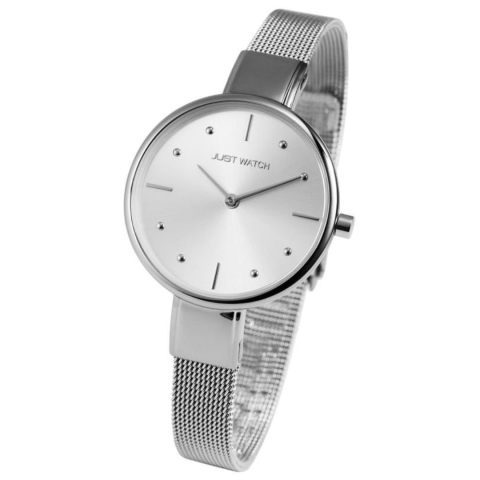 Ceas dama, argintiu 21,5 cm cu bratara mesh din otel inoxidabil 10 mm, carcasa subtire 32 mm, quartz japonez VJ20, sticla minerala, 3 bar [4]