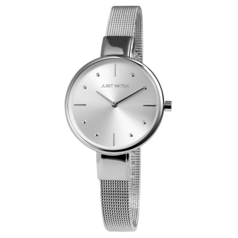 ELECTRONICE - Ceas dama, argintiu 21,5 cm cu bratara mesh din otel inoxidabil 10 mm, carcasa subtire 32 mm, quartz japonez VJ20, sticla minerala, 3 bar