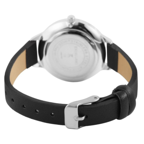 Ceas dama, argintiu 21 cm cu curea din imitatie de piele 12 mm, cadran negru, carcasa 33 mm, mecanism quartz PC21, indexuri argintii [3]