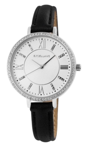 Retelistica & Supraveghere - Ceas dama, argintiu 23 cm cu curea neagra din imitatie de piele 12 mm, cadran alb, carcasa rotunda 39 mm, mecanism quartz si catarama