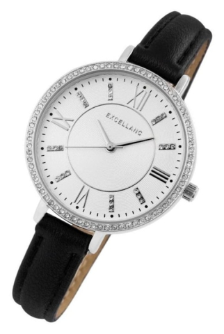 Ceas dama, argintiu 23 cm cu curea neagra din imitatie de piele 12 mm, cadran alb, carcasa rotunda 39 mm, mecanism quartz si catarama [1]