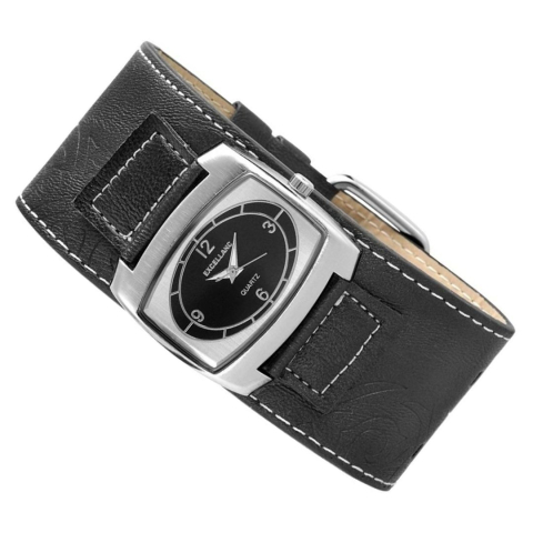 Ceas dama, argintiu 37 x 30 x 10 mm, cadran negru, curea neagra din imitatie de piele 21 mm, quartz, sticla minerala, catarama [2]