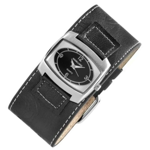 Ceas dama, argintiu 37 x 30 x 10 mm, cadran negru, curea neagra din imitatie de piele 21 mm, quartz, sticla minerala, catarama [1]