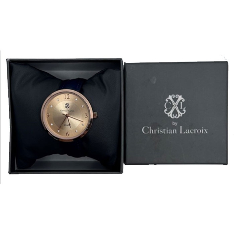 Ceas dama cu aspect haute couture, carcasa aur roz, pietre decorative, curea PU, baterie inlocuibila – Christian Lacroix [3]