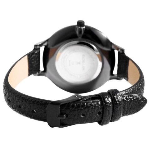 Ceas dama, negru 22,5 cm cu curea din imitatie de piele 12 mm, carcasa neagra 36 mm, cadran negru cu detalii argintii, quartz, sticla minerala [3]