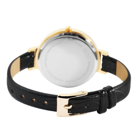 Ceas dama, negru 22 cm cu curea din imitatie de piele 10 mm, carcasa aurie 36 mm, cadran auriu, mecanism quartz PC21, placare IP, 3 bar [2]