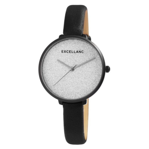 ELECTRONICE - Ceas dama, negru 22 cm cu curea din imitatie de piele 10 mm, carcasa neagra 34 mm, cadran argintiu, mecanism quartz, sticla minerala