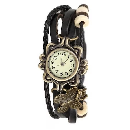 Ceasuri - Ceas dama Retro,mecanism Quartz,curea din piele ecologica - Negru