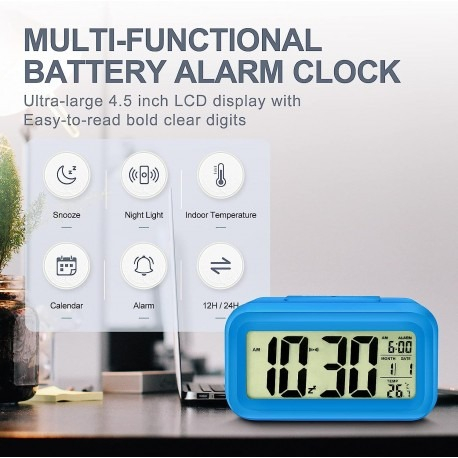 Ceas electronic cu afisare LED, alarma si termometru, albastru [3]