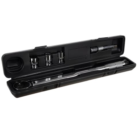 Unelte & Scule Garaj - Cheie dinamometrica multifunctionala cu clichet, cuplu reglabil 28–210 Nm, otel-crom, 1/2 inch, 3 capete 17/19/21 mm, lungime 47 cm