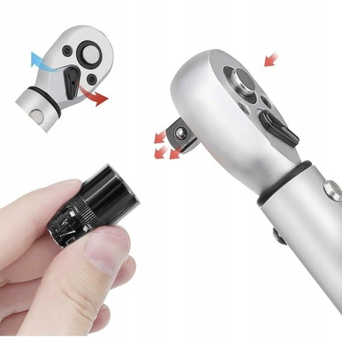 Cheie dinamometrica multifunctionala cu clichet, cuplu reglabil 28–210 Nm, otel-crom, 1/2 inch, 3 capete 17/19/21 mm, lungime 47 cm [8]
