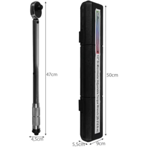 Cheie dinamometrica multifunctionala cu clichet, cuplu reglabil 28–210 Nm, otel-crom, 1/2 inch, 3 capete 17/19/21 mm, lungime 47 cm [3]