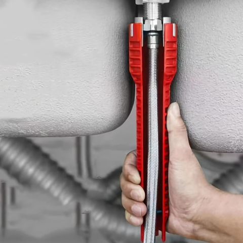 Cheie tubulara universala pentru conducte si tevi, cu nivela si maner antiderapant, plastic/otel, 24 x 5 cm, rosu – solutie profesionala pentru instalatii sanitare precise si rapide [5]