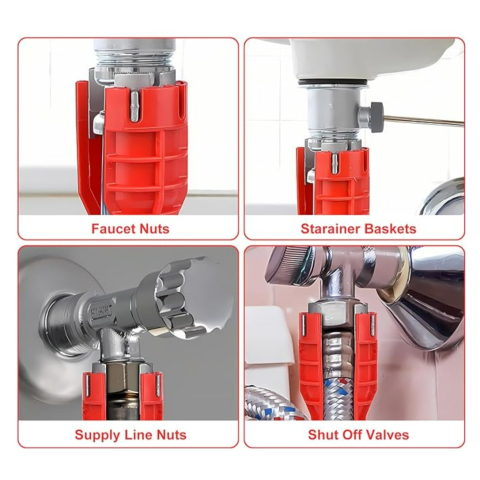 Cheie tubulara universala pentru conducte si tevi, cu nivela si maner antiderapant, plastic/otel, 24 x 5 cm, rosu – solutie profesionala pentru instalatii sanitare precise si rapide [12]