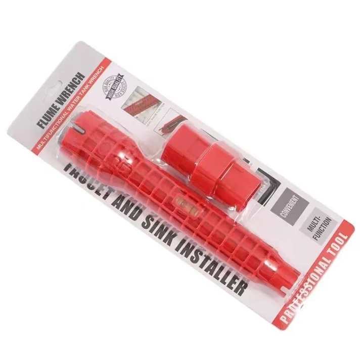 Cheie tubulara universala pentru instalatii sanitare, 3 capete interschimbabile, boloboc integrat, maner antiderapant, 25 x 4 cm, rosu [2]