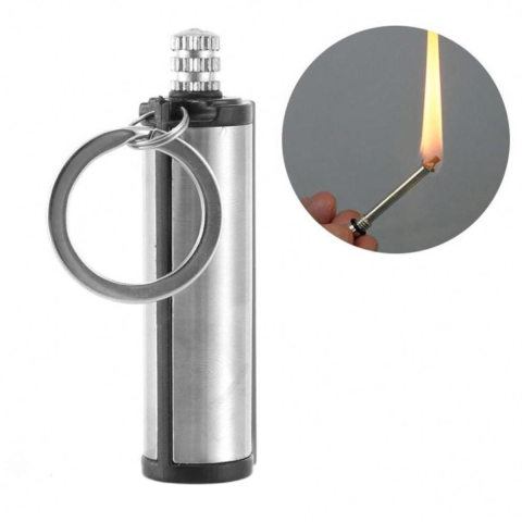 Chibrit reincarcabil, otel, tip breloc, 6.4x1.9 cm, gri [17]