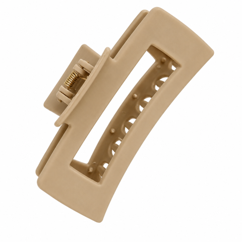 Clama de par bej 10.3 x 5 cm, cleste lat din plastic rigid, prindere stabila pentru par mediu, lung, des si gros [2]