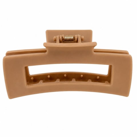 CASA & GRADINA - Clama par bej inchis 10.3 x 5 cm, cleste mare din plastic rigid, prindere stabila pentru coafuri zilnice si par voluminos