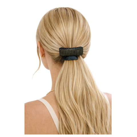 Clama par eleganta neagra cu cristale negre si insertii aurii, model lat, prindere puternica, arc metalic rezistent [2]