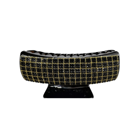 Accesorii par - Clama par eleganta neagra cu cristale negre si insertii aurii, model lat, prindere puternica, arc metalic rezistent