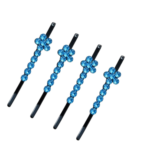 CASA & GRADINA - Clame par albastru 5 x 1 cm cu pietre decorative, set 4 bucati, design floral elegant pentru coc, suvite si coafuri