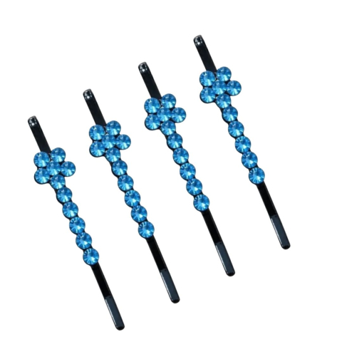 Clame par albastru 5 x 1 cm cu pietre decorative, set 4 bucati, design floral elegant pentru coc, suvite si coafuri [1]