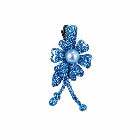 Clema de par bleu 5 x 2 cm, model floral metalizat, accesoriu chic pentru par, fixare confortabila, 1 buc
