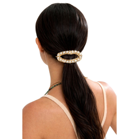 Clema par eleganta aurie cu perle albe si cristale stralucitoare, prindere puternica, arc metalic rezistent, pentru coafuri sofisticate [3]