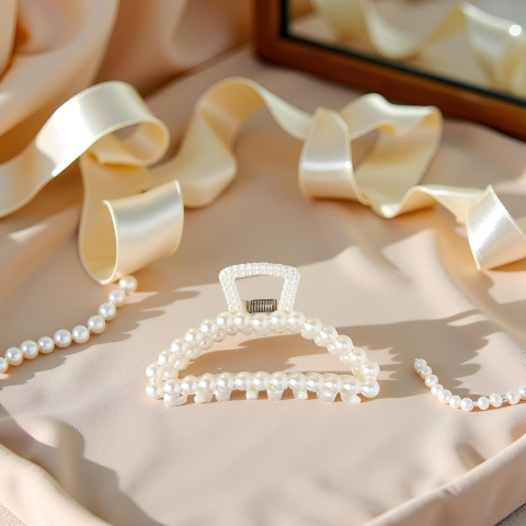 Clema par eleganta cu perle albe, prindere puternica, arc metalic rezistent, pentru coafuri rafinate [5]