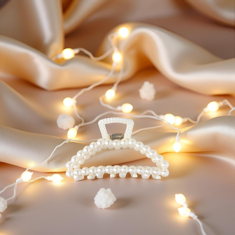 Clema par eleganta cu perle albe, prindere puternica, arc metalic rezistent, pentru coafuri rafinate [4]