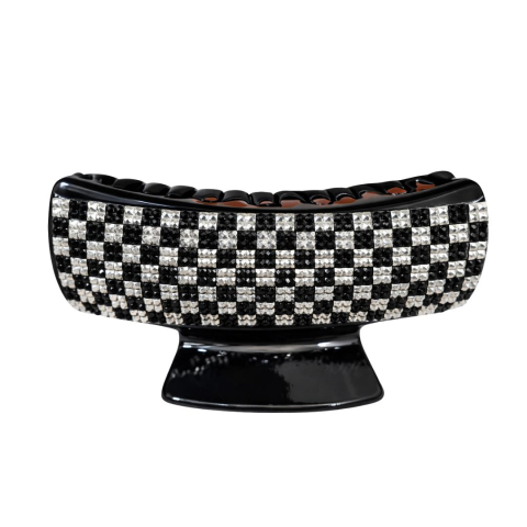 CASA & GRADINA - Clema par eleganta neagra cu cristale alb-negru, model geometric, prindere puternica, arc metalic rezistent, pentru coafuri moderne