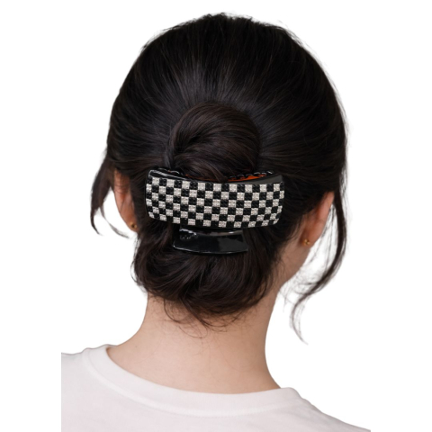 Clema par eleganta neagra cu cristale alb-negru, model geometric, prindere puternica, arc metalic rezistent, pentru coafuri moderne [1]