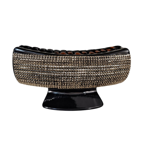 CASA & GRADINA - Clema par eleganta neagra cu cristale champagne stralucitoare, model lat, prindere puternica, arc metalic rezistent, pentru coafuri sofisticate