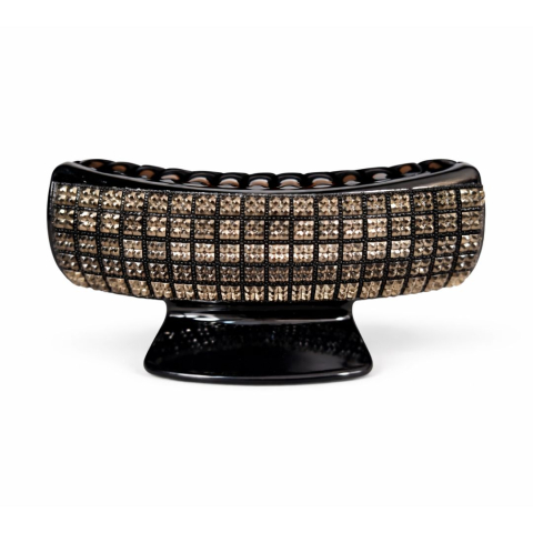 CASA & GRADINA - Clema par eleganta neagra cu cristale maro si model geometric, prindere puternica, arc metalic rezistent, pentru coafuri sofisticate