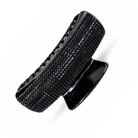 Clema par eleganta neagra cu cristale stralucitoare, model lat, prindere puternica, arc metalic rezistent, pentru coafuri sofisticate [1]