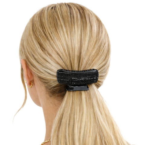 Clema par eleganta neagra cu cristale stralucitoare, model lat, prindere puternica, arc metalic rezistent, pentru coafuri sofisticate [2]