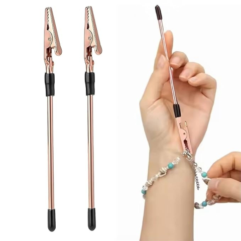 Clema pentru fixare bijuterii, bratari, incuietori, metalica, maner antiderapant, 15.5 cm, roz [6]