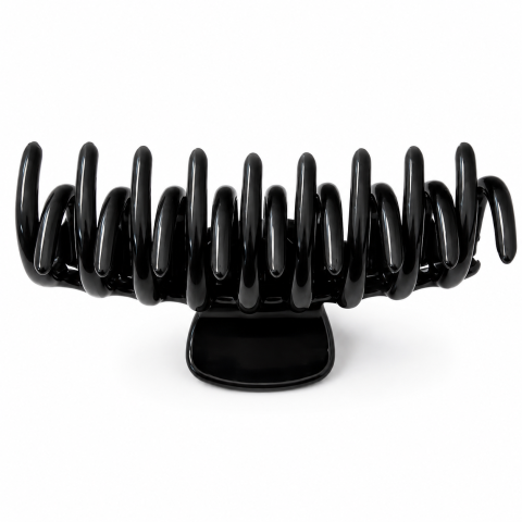CASA & GRADINA - Cleste de par negru 10.9 x 4.5 cm, plastic rigid cu dinti curbati, accesoriu rezistent pentru fixarea parului lung si voluminos
