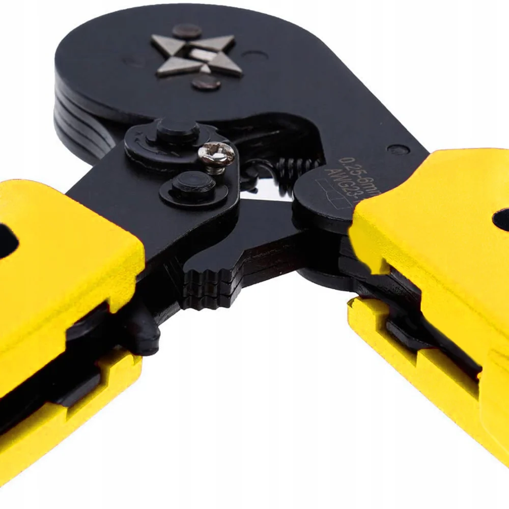 Cleste de sertizare galben-negru 17.5 cm, pentru pini terminali 0.25-10 mm² AWG23-10, presa cu clichet, manere ergonomice antialunecare [6]