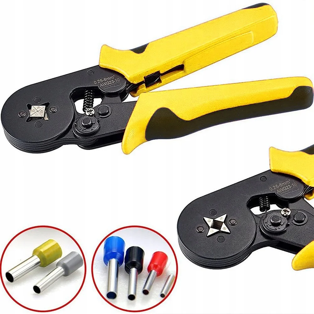 Cleste de sertizare galben-negru 17.5 cm, pentru pini terminali 0.25-10 mm² AWG23-10, presa cu clichet, manere ergonomice antialunecare [3]