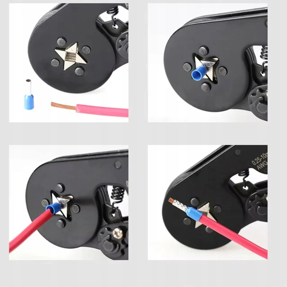 Cleste de sertizare galben-negru 17.5 cm, pentru pini terminali 0.25-10 mm² AWG23-10, presa cu clichet, manere ergonomice antialunecare [1]
