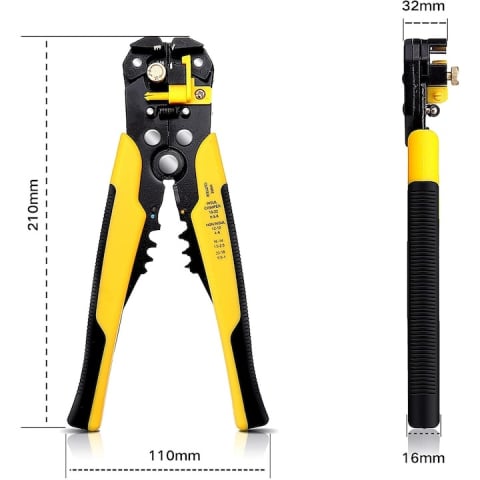 Cleste dezizolare si sertizare cablu, top reglabil cu limitator, 20x10x3 cm, negru-galben