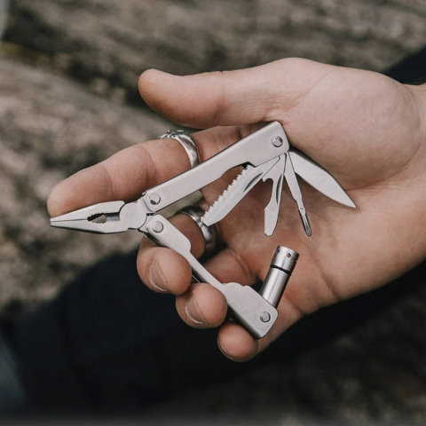 Cleste multifunctional pliabil din inox cu 6 functii, compact, cu inel pentru chei, 10.5 cm deschis [2]