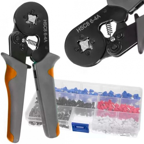 Chei si clesti - Cleste sertizare + 500 de bucati terminale pentru conductori 0.25 - 10 mm2, gri/portocaliu