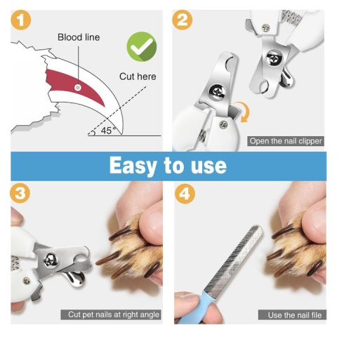 Cleste unghii pentru pisici si caini, cu pila inclusa, maner ergonomic antiderapant, lame inox, 14 x 1.5 cm, albastru [4]