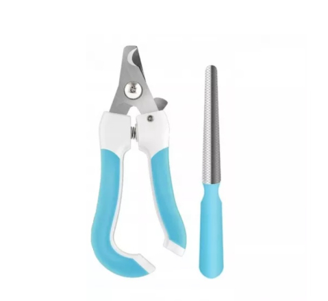 Intretinere animale - Cleste unghii pentru pisici si caini, cu pila inclusa, maner ergonomic antiderapant, lame inox, 14 x 1.5 cm, albastru